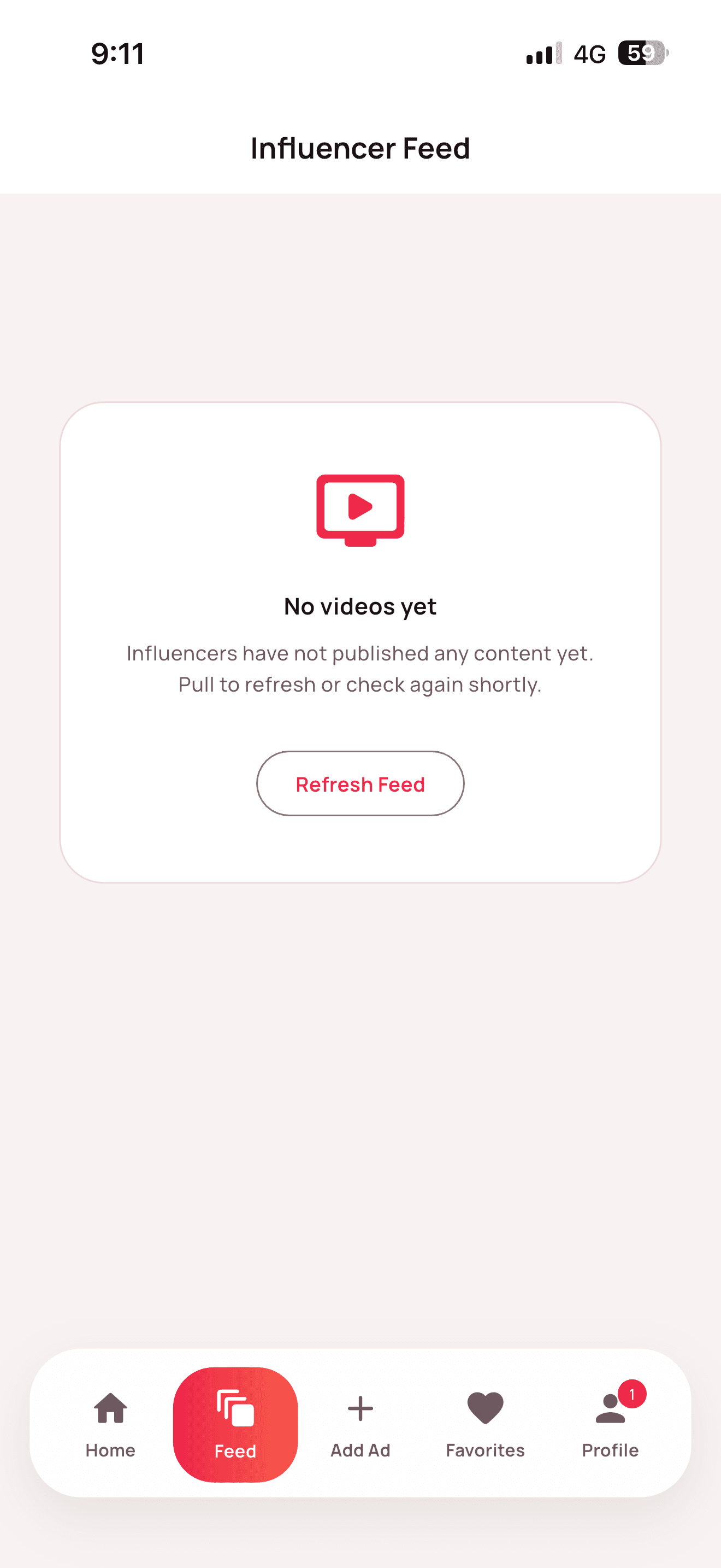 Influencer Feed screen