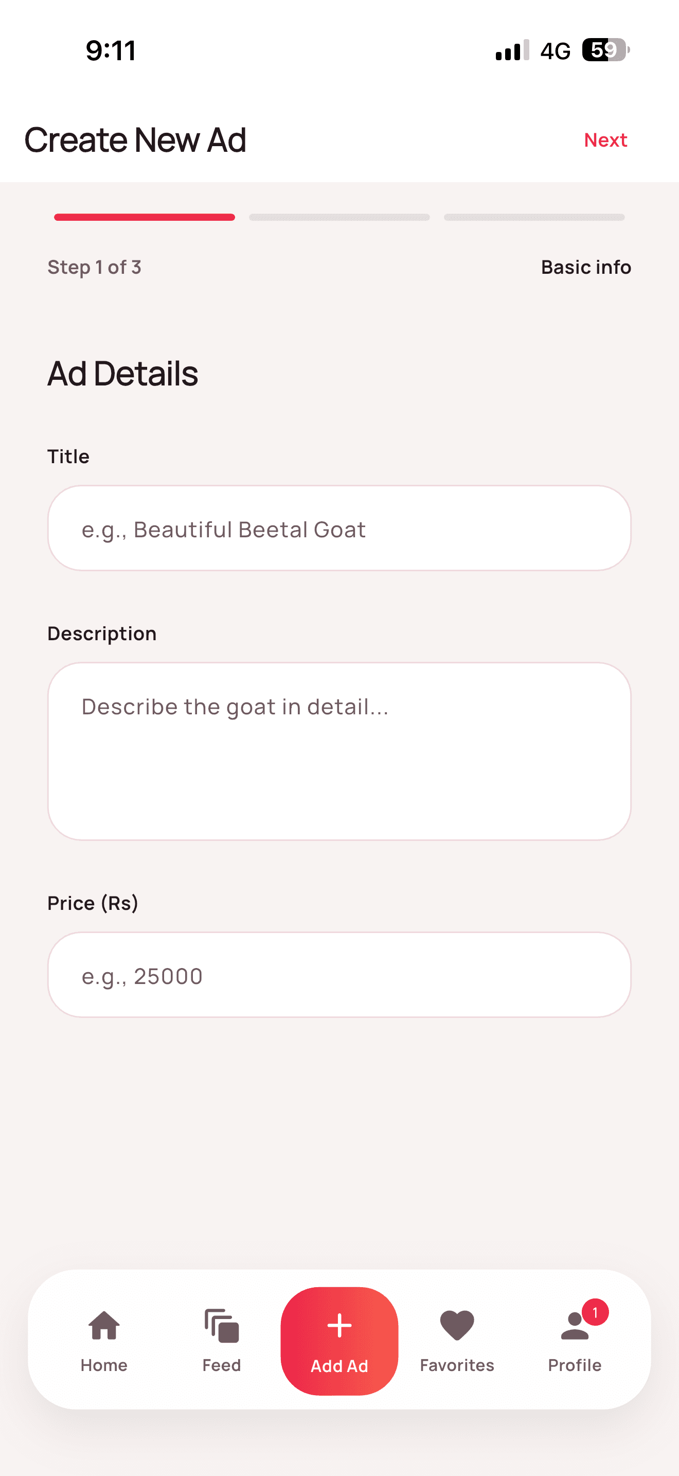 Add Ad Screen screen
